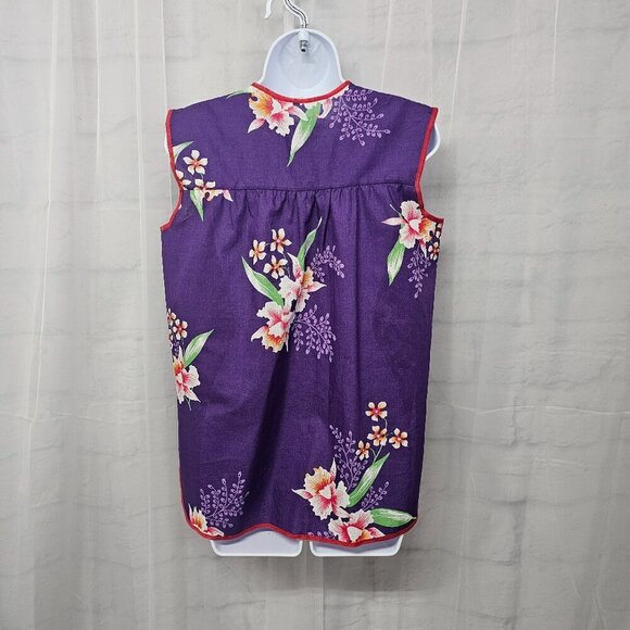 Vintage Purple Red Floral Tank Pearl Snap Retro Boho Hippie M - Picture 7 of 11